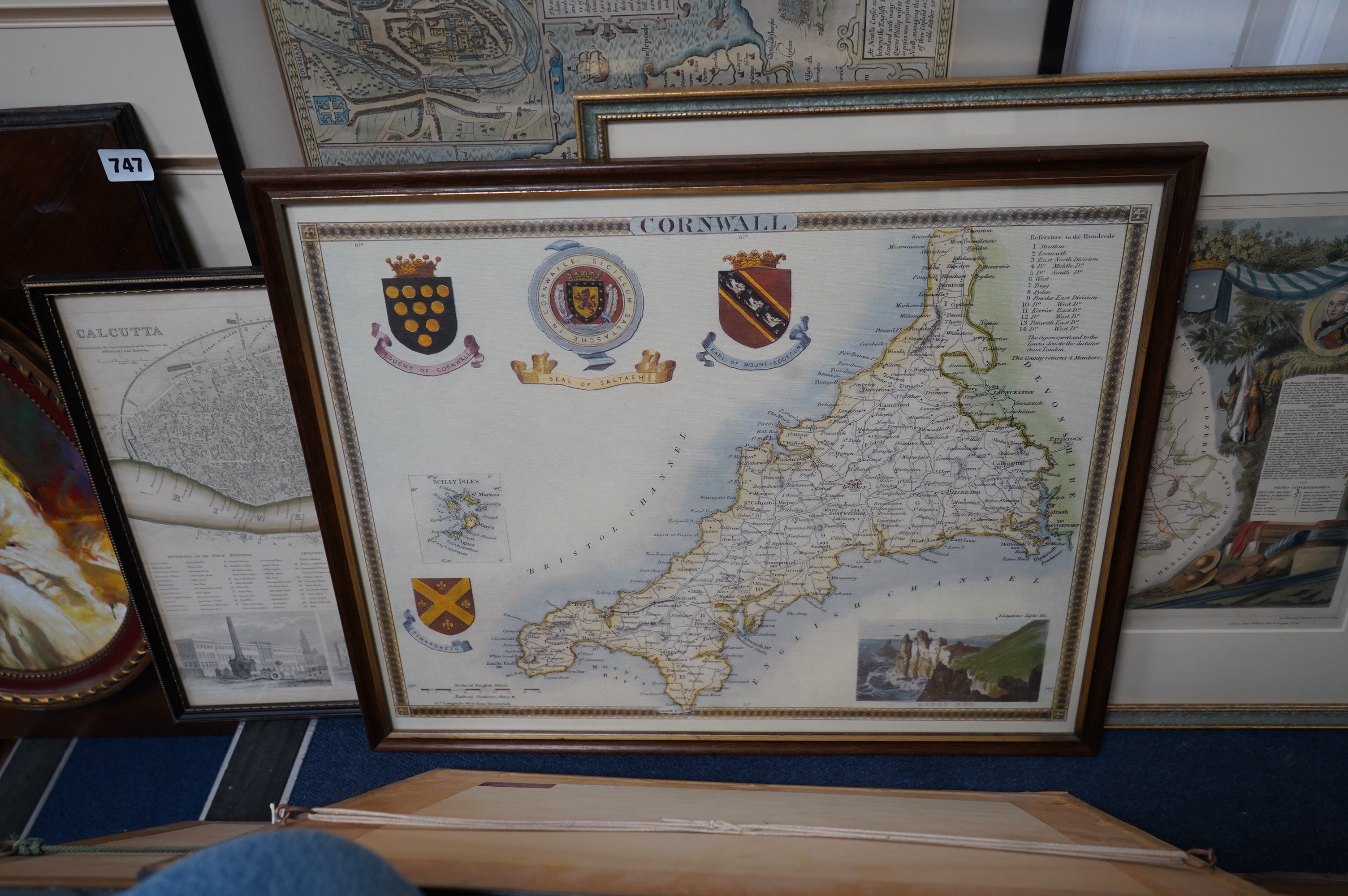 A collection of nine antique and later maps including The Bishoprick and Citie of Durham, after Pierre Marionette, The British Isles and after Tom Kitchin, Africa from the best authorities and after Richard Blome, map of